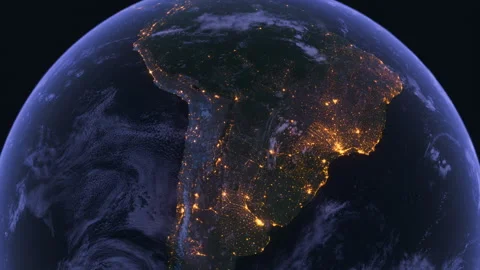 Planet Earth at Night. Night Map of South America. View from Space Orbit. Gl Stock Footage 308932596