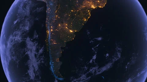 Planet Earth at Night. Night Map of South America. View from Space Orbit. Gl Stock Footage 309005810