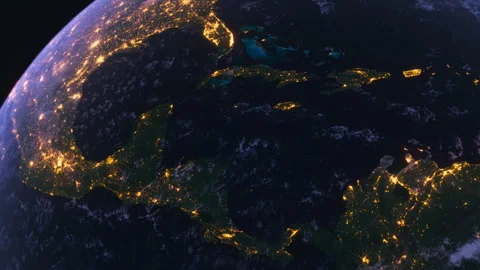 Planet Earth at Night. Night Map of Central America View from Space Orbit. G Stock Footage 309008404