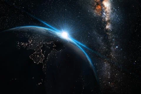 Planet earth at night with space background Stock Illustration