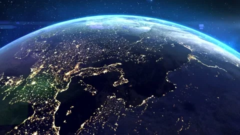 Planet Earth at night, view from space from a satellite in orbit. The lights of Stock Footage 235904566