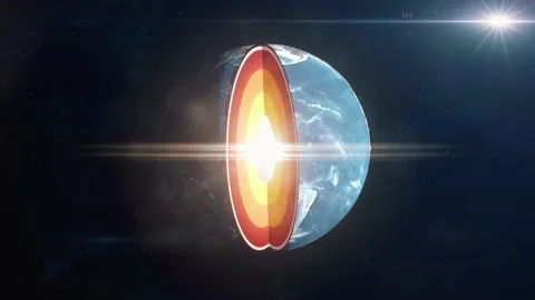 Planet Earth Opening to Reveal the Crust, Mantle and Core Stock Footage 142458366