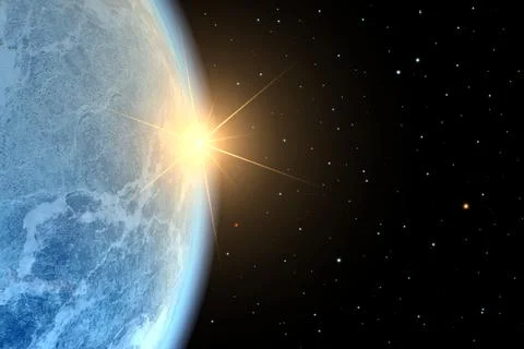 Planet Earth Or Alien Planet With A Rising Sun In Space Stock Illustration