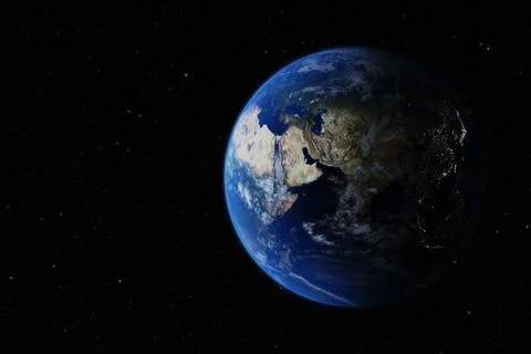 Planet Earth in outer space on the background of stars close-up, 3D render,El 스톡 일러스트