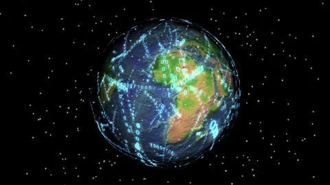 Planet earth in outer space enmeshed in digital information. Stock Illustration