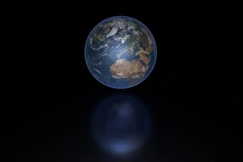 Planet Earth over the water surface of the ocean. 3D render. Stock Illustration