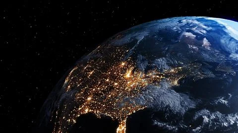 Planet earth with realistic geography surface and orbital 3D cloud atmosphere Illustrazione stock
