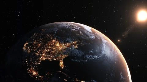 Planet earth with realistic geography surface and orbital 3D cloud atmosphere Stock Illustration