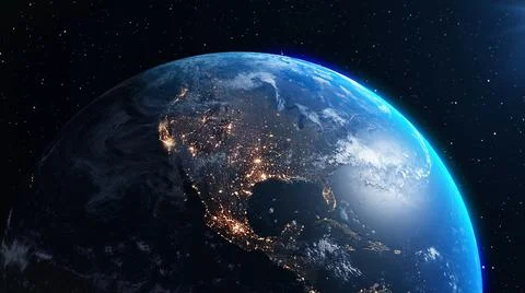 Planet earth with realistic geography surface and orbital 3D cloud atmosphere Illustrazione stock