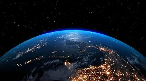 Planet earth with realistic geography surface and orbital 3D cloud atmosphere Illustrazione stock