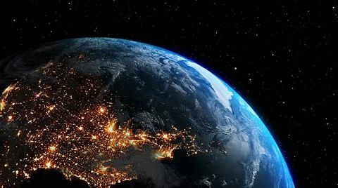 Planet earth with realistic geography surface and orbital 3D cloud atmosphere Illustrazione stock