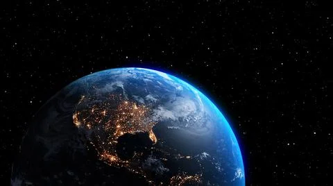 Planet earth with realistic geography surface and orbital 3D cloud atmosphere Illustrazione stock