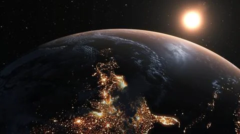 Planet earth with realistic geography surface and orbital 3D cloud atmosphere Illustrazione stock