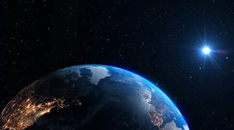 Planet earth with realistic geography surface and orbital 3D cloud atmosphere Stock Illustration