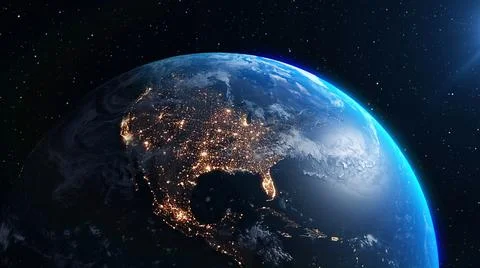 Planet earth with realistic geography surface and orbital 3D cloud atmosphere Stock Illustration