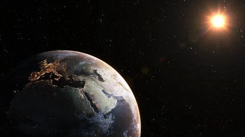 Planet earth with realistic geography surface and orbital 3D cloud atmosphere Illustrazione stock