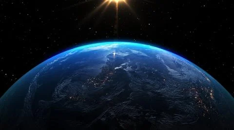 Planet earth with realistic geography surface and orbital 3D cloud atmosphere Illustrazione stock