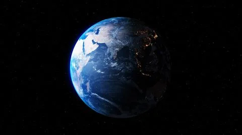 Planet earth with realistic geography surface and orbital 3D cloud atmosphere Illustrazione stock