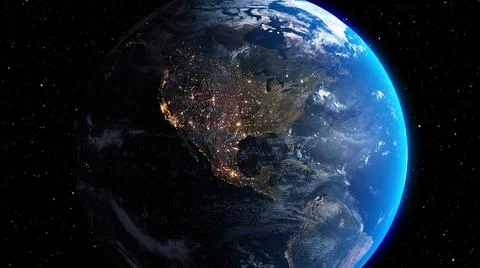 Planet earth with realistic geography surface and orbital 3D cloud atmosphere Stock Illustration