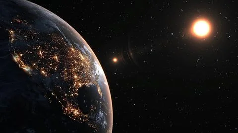 Planet earth with realistic geography surface and orbital 3D cloud atmosphere Illustrazione stock
