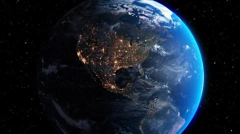 Planet earth with realistic geography surface and orbital 3D cloud atmosphere Stock Illustration