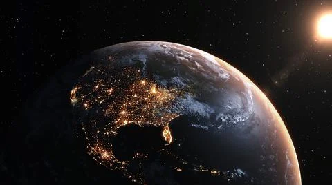 Planet earth with realistic geography surface and orbital 3D cloud atmosphere Stock Illustration