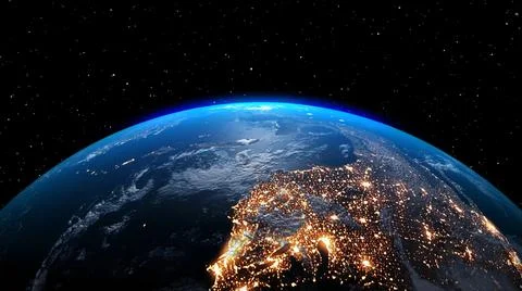 Planet earth with realistic geography surface and orbital 3D cloud atmosphere Stock Illustration