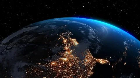 Planet earth with realistic geography surface and orbital 3D cloud atmosphere Stock Illustration