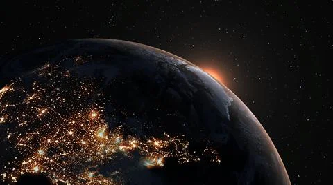 Planet earth with realistic geography surface and orbital 3D cloud atmosphere Stock Illustration