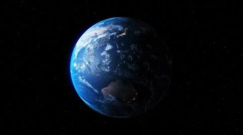 Planet earth with realistic geography surface and orbital 3D cloud atmosphere Stock Illustration