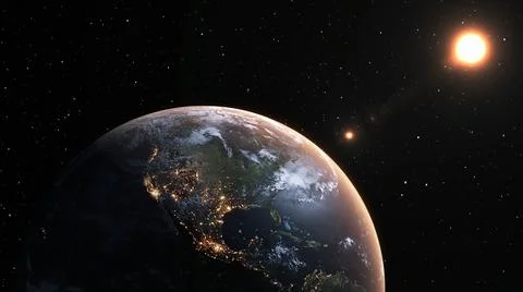 Planet earth with realistic geography surface and orbital 3D cloud atmosphere Stock Illustration