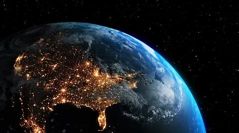 Planet earth with realistic geography surface and orbital 3D cloud atmosphere Stock Illustration