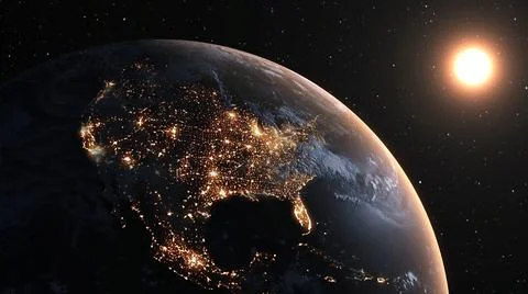 Planet earth with realistic geography surface and orbital 3D cloud atmosphere Illustrazione stock
