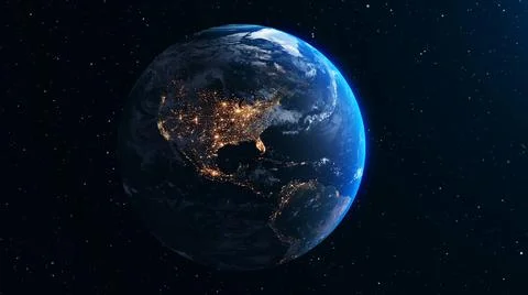 Planet earth with realistic geography surface and orbital 3D cloud atmosphere Illustrazione stock