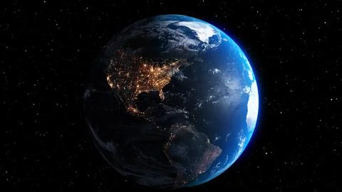 Planet earth with realistic geography surface and orbital 3D cloud atmosphere Illustrazione stock