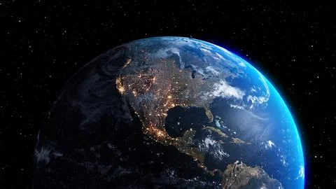 Planet earth with realistic geography surface and orbital 3D cloud atmosphere Stock Illustration