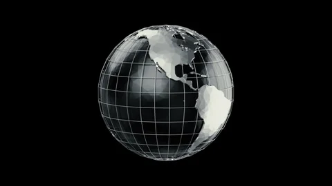 Planet Earth, rendered in low-poly style, rotates against a black background. Stock Footage 342761350