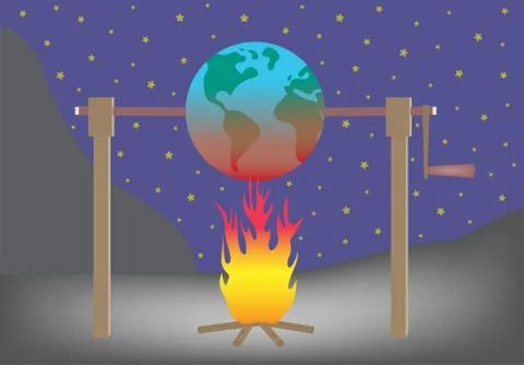 Planet earth roasting over fire Global warming concept Stock Illustration