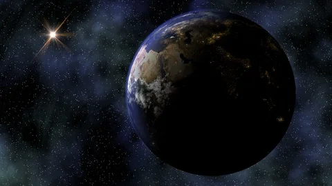 The Planet Earth Rotates in Space from Day Into Night Stock Footage 88150986
