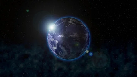 The planet Earth rotates in space at night Stock Footage 128222346