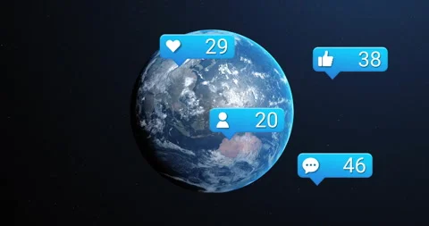 Planet Earth rotating against space as notification bubbles appearing counting Stockbeeldmateriaal 311140138