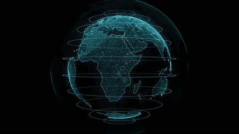 Planet earth rotating animation with blue hologram glow colors Stock Footage 237706841
