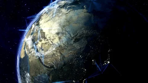 Planet Earth rotating with connections and information transfer animation Global Vídeos de archivo 334652196