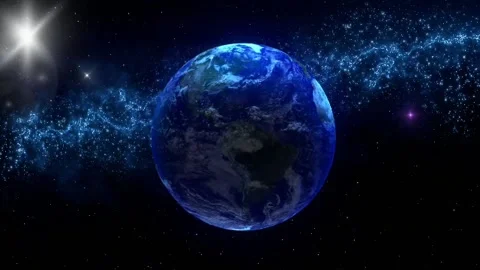 Planet Earth Rotating in Deep Space with Blue Nebula and Sun Flare 4K` Stock Footage 339161609