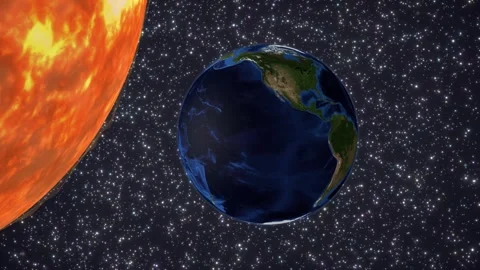 Planet Earth Rotating in Space Beside the Glowing Sun Vídeos de archivo 331345370