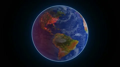 Planet Earth rotating in space, solar system world in front of the stars Video stock 131303629