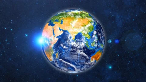 Planet Earth rotating in space, solar system world in front of the stars Stock Footage 131305633