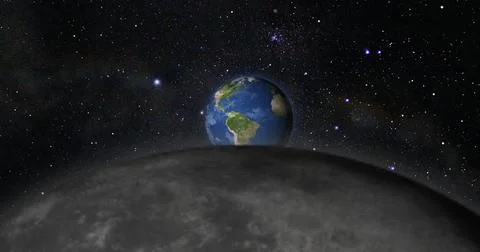 Planet Earth seen from the Moon. Moon surface. Stock Illustration