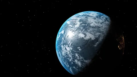 Planet earth seen rotation with moon and stars glitter from space. 库存影片 344091169