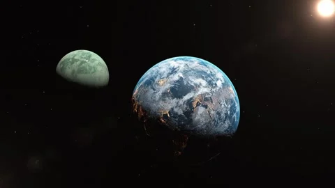 Planet earth seen rotation with moon and stars glitter from space. 库存影片 344091271